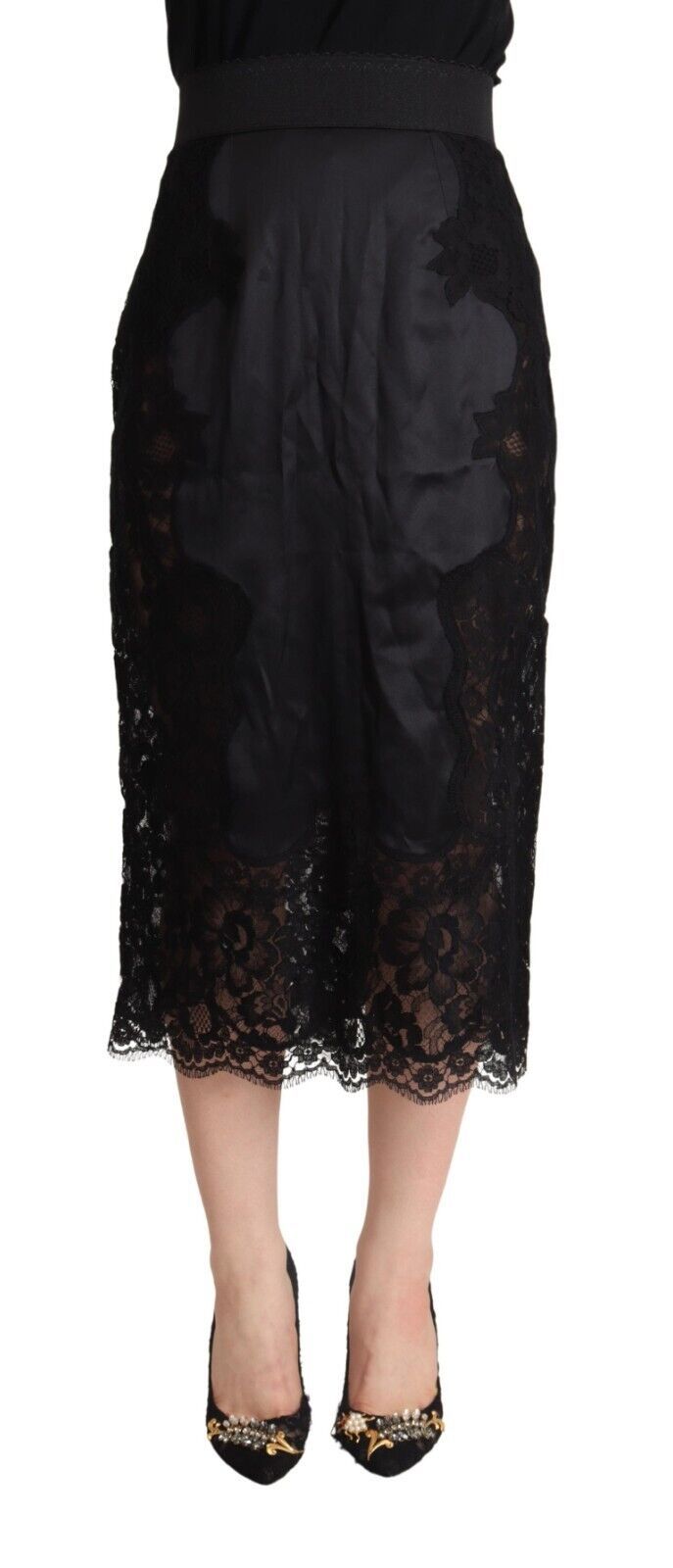 Elegant Floral Lace Pencil Cut Midi Skirt