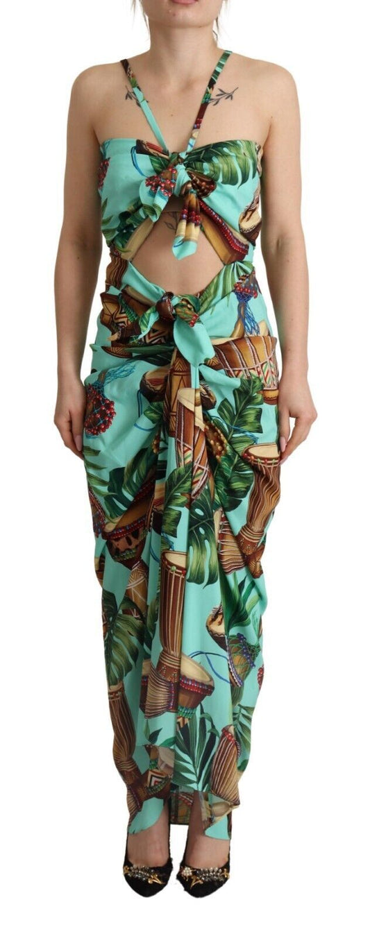 Silk Drum Print Maxi Wrap Elegance