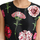 Elegant Black Silk Midi Floral Dress