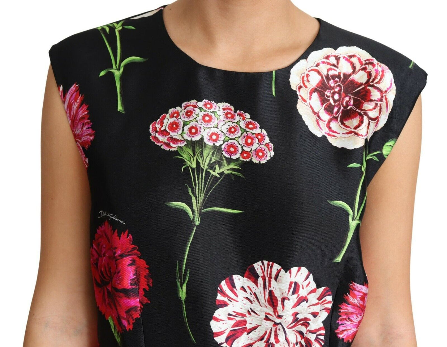 Elegant Black Silk Midi Floral Dress