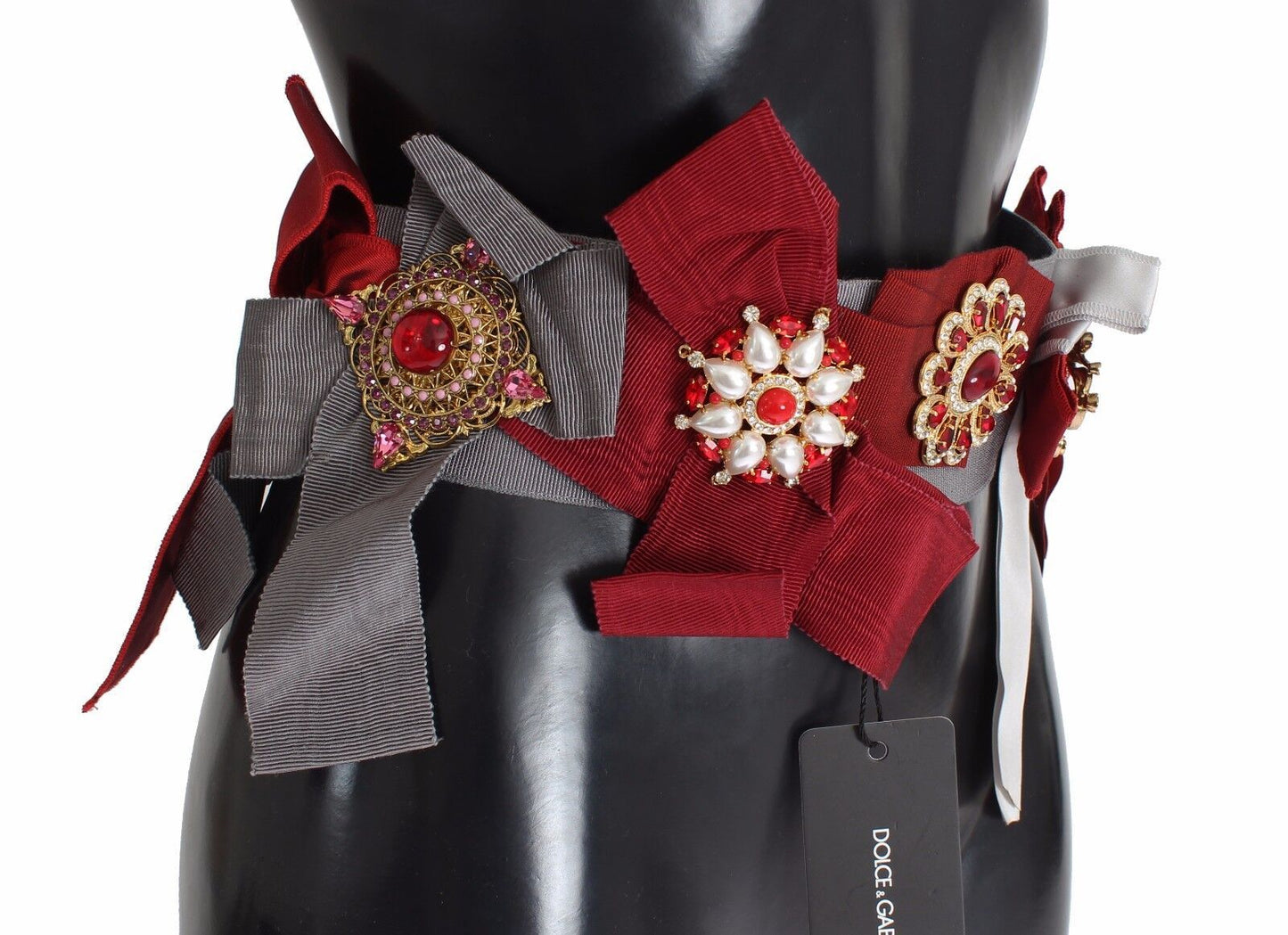 Crystal-Embellished Red Silk-Cotton Belt