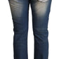 Blue Washed Mid Waist Folded Hem Skinny Jeans