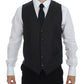 Gray Striped Wool Single Breasted Vest