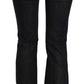Black Washed Mid Waist Flared Denim Pants Cotton