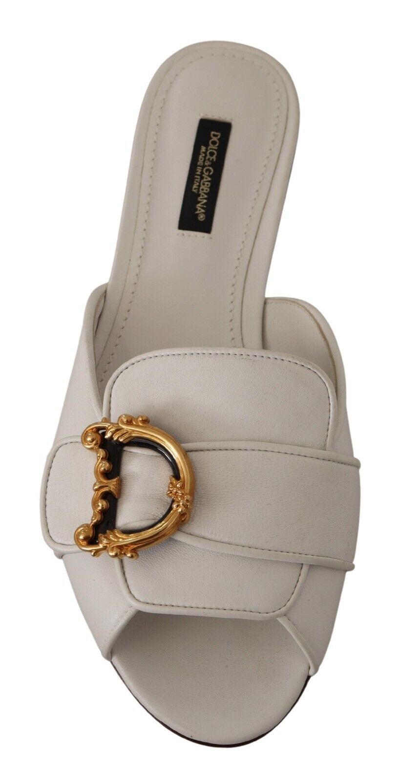 Elegant White Flat Sandals with DG Logo Embellishment