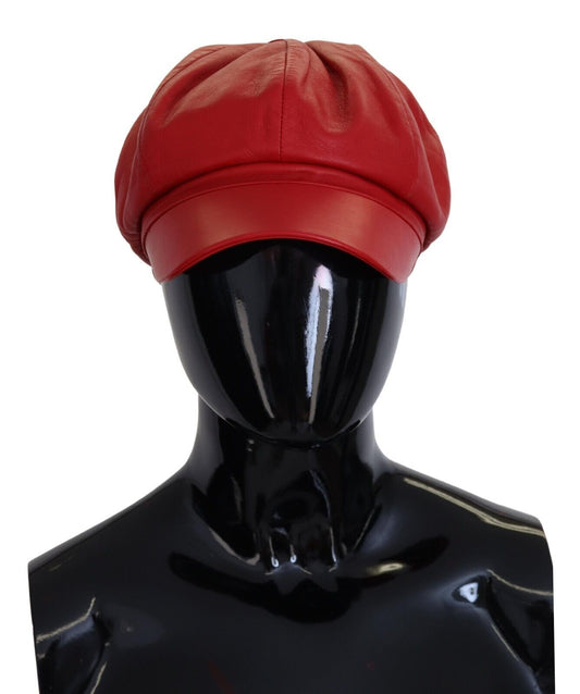 Exquisite Red Leather Cabbie Hat