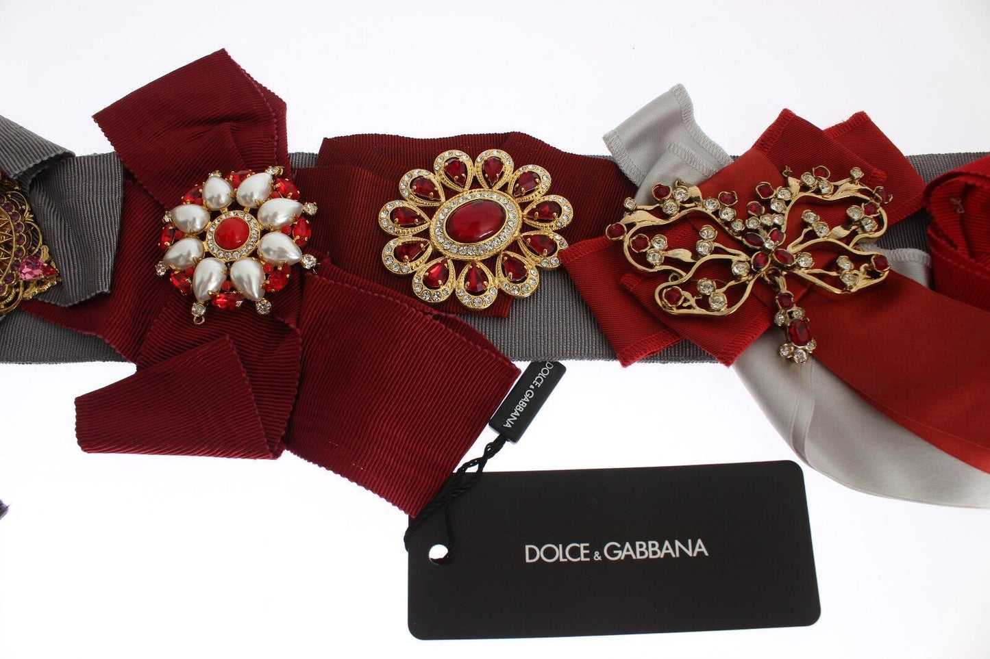 Crystal-Embellished Red Silk-Cotton Belt