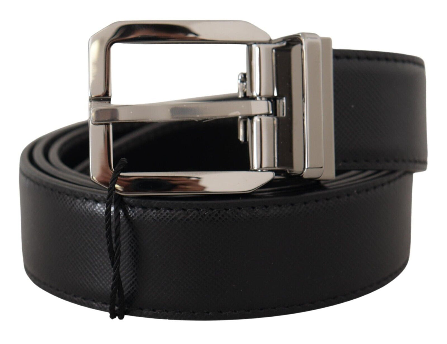 Elegant Black Leather Belt with Metal Buckle