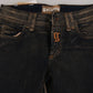 Black Washed Mid Waist Flared Denim Pants Cotton