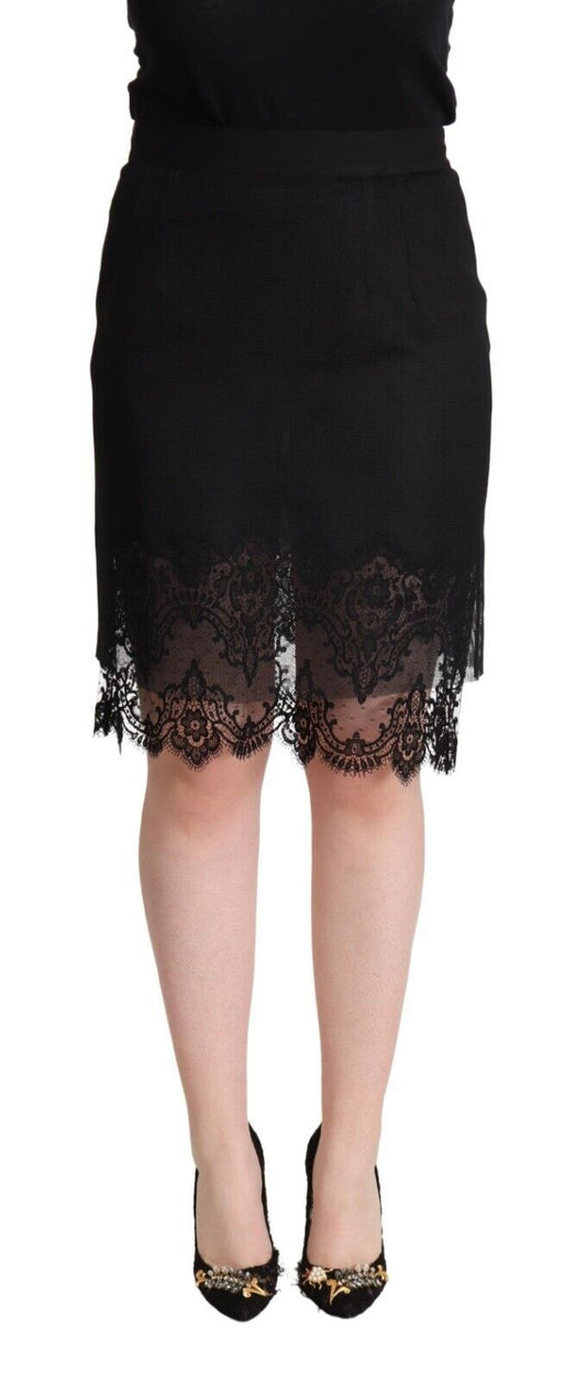 Elegant Floral Lace Pencil Skirt in Black