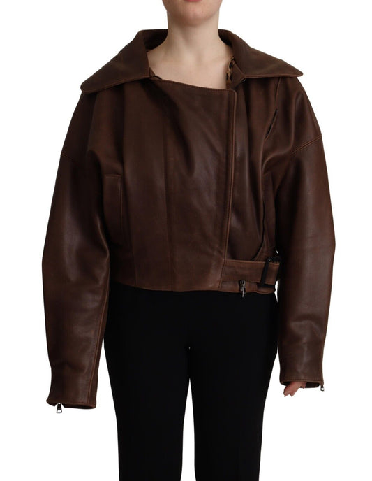 Elegant Leather Biker Jacket in Brown