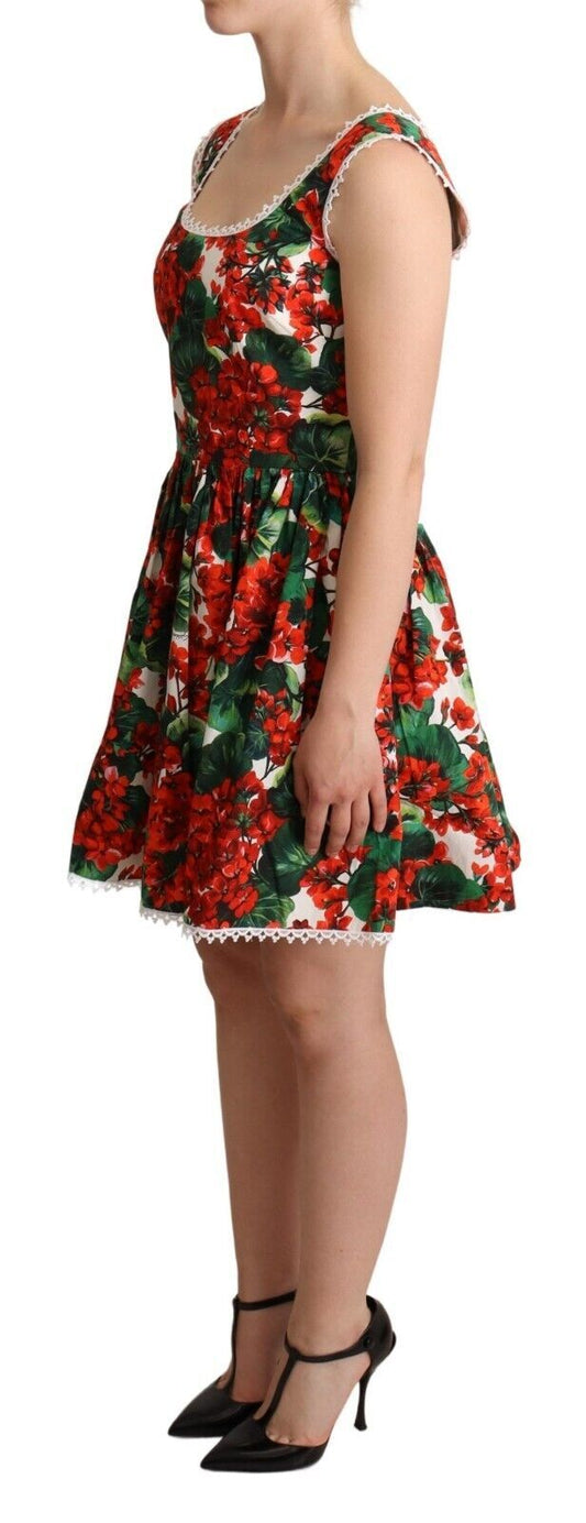 Red Floral Mini Dress with Zipper Closure