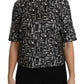 Black Musical Instruments Print Silk Blouse