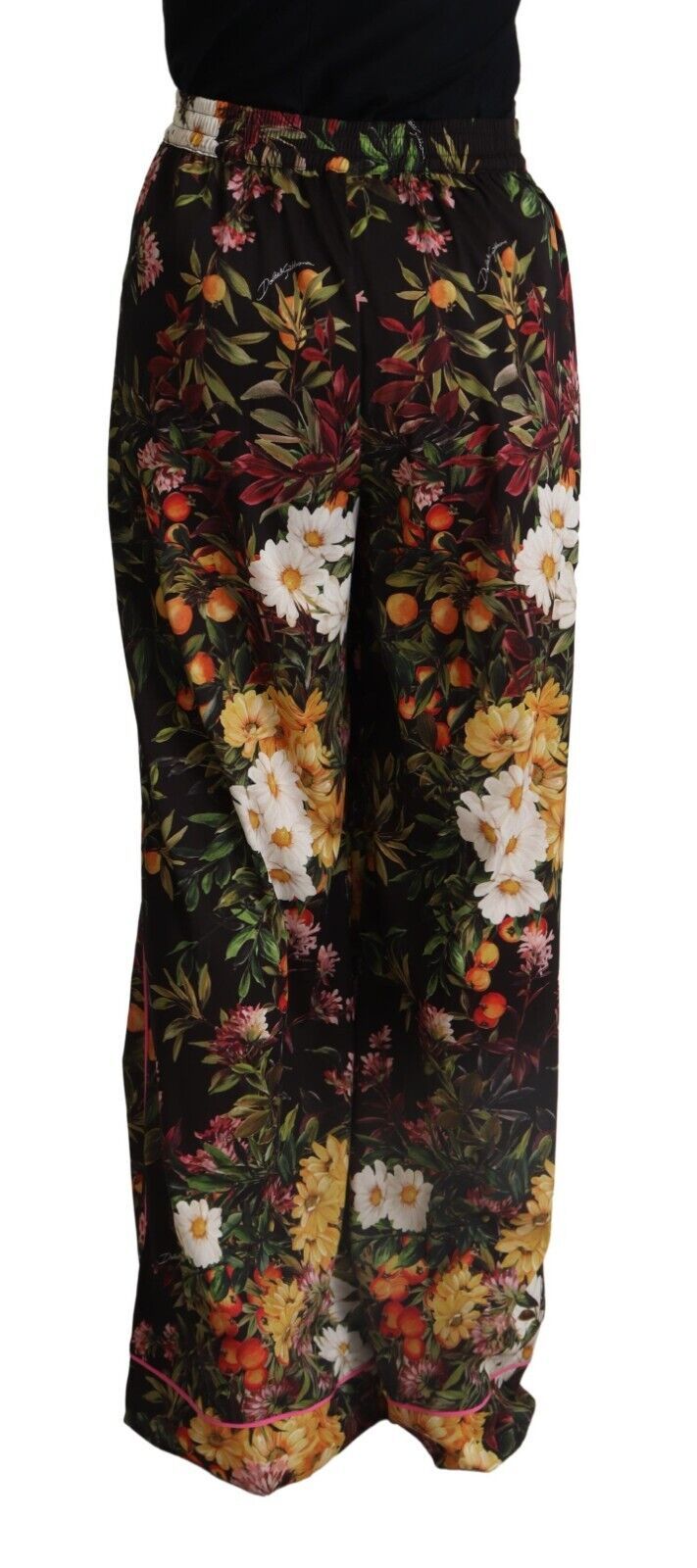 Black Floral Mid Waist Trouser Wide Leg Pants