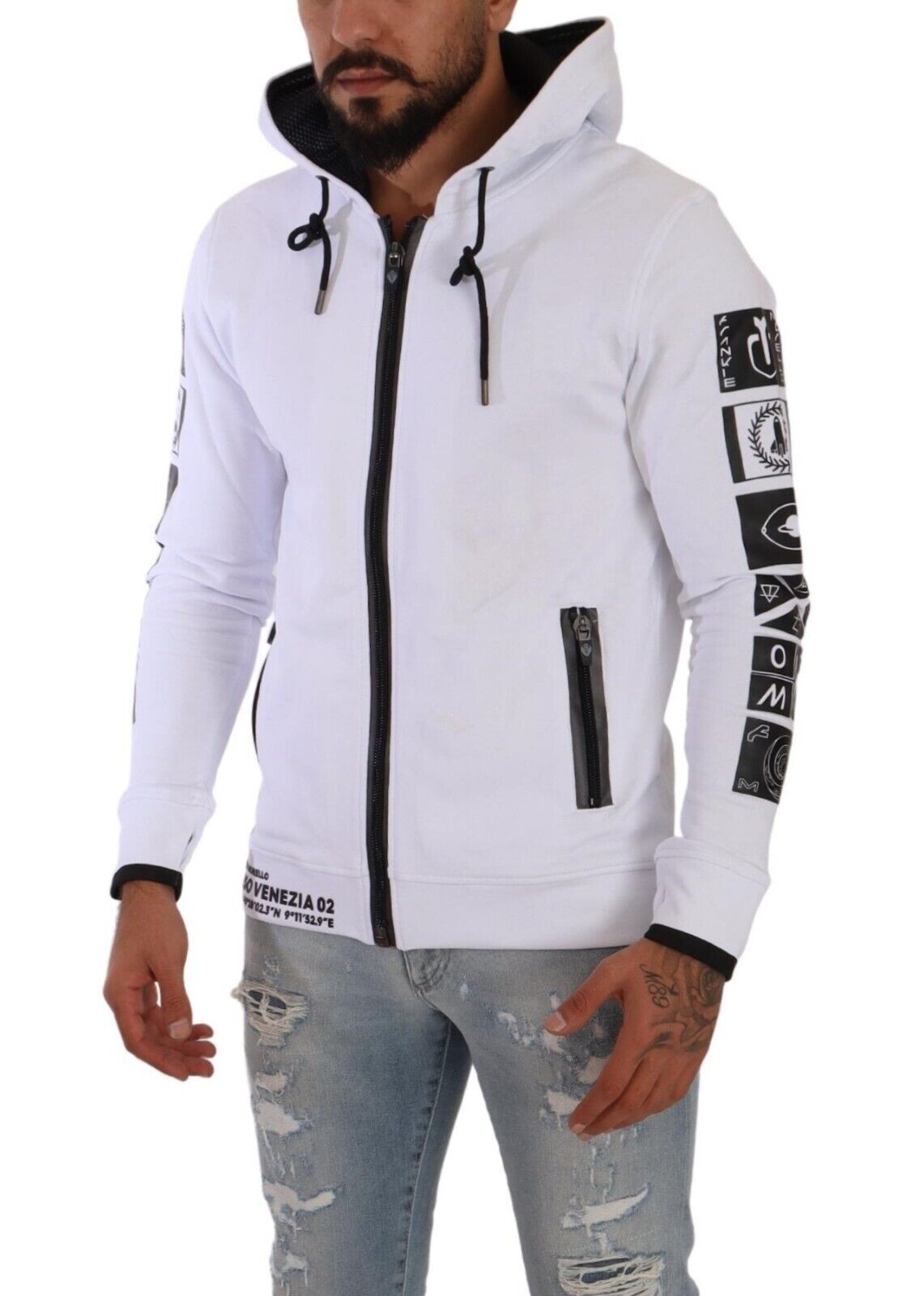 Chic White Hooded Zipper Sweatshirt Jacket