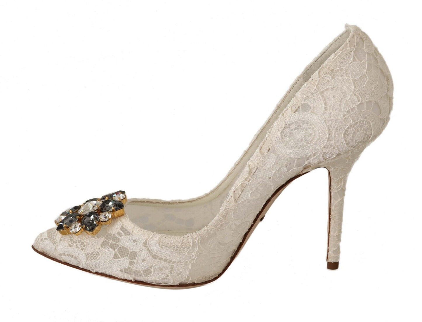 Elegant White Lace Heels with Crystal Embellishments