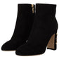 Black Suede Leather Crystal Heels Boots Shoes