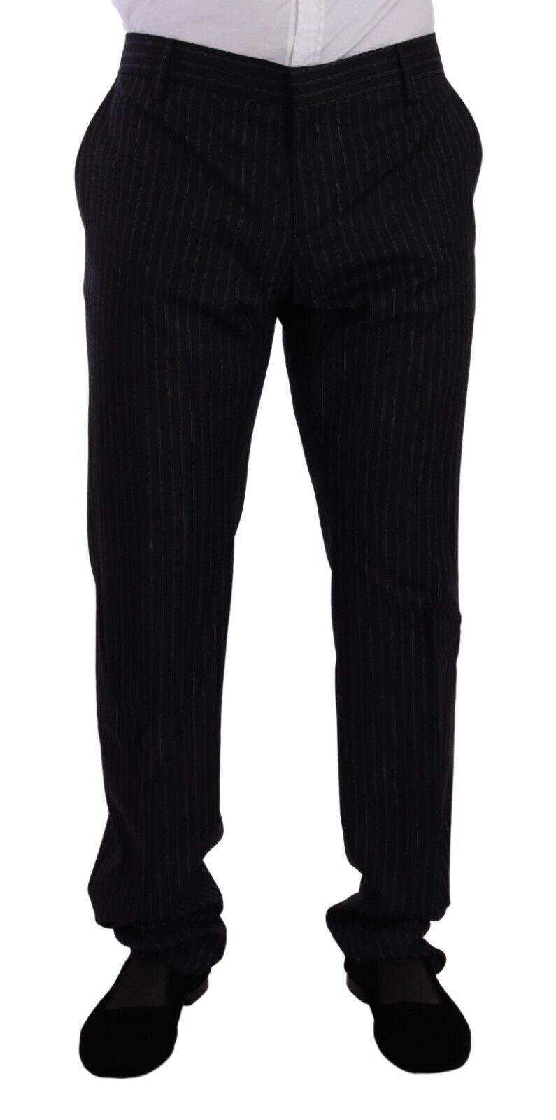 Elegant Black Striped Wool Suit