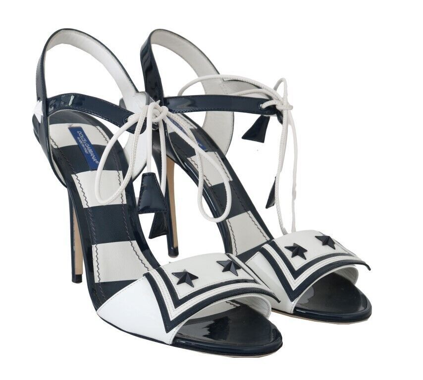 Striped Elegance Leather Heel Sandals