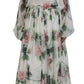White Floral Roses Silk Maxi Gown Dress