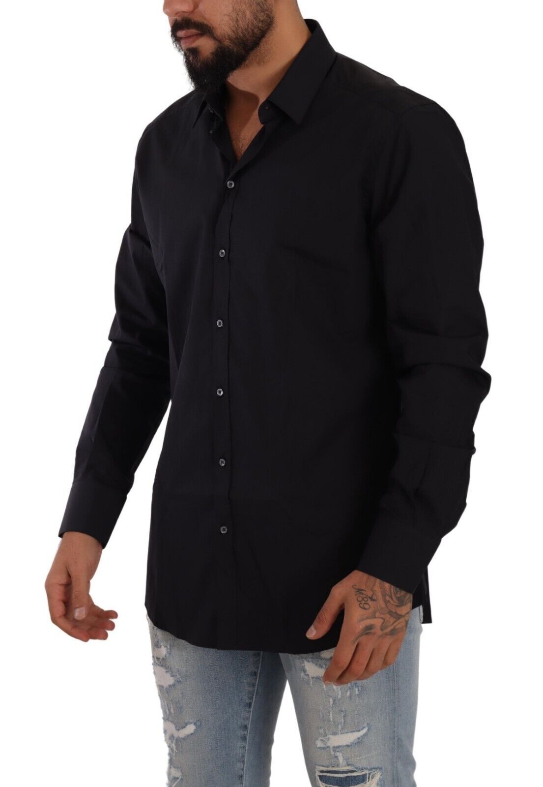 Elegant Black Cotton Dress Shirt