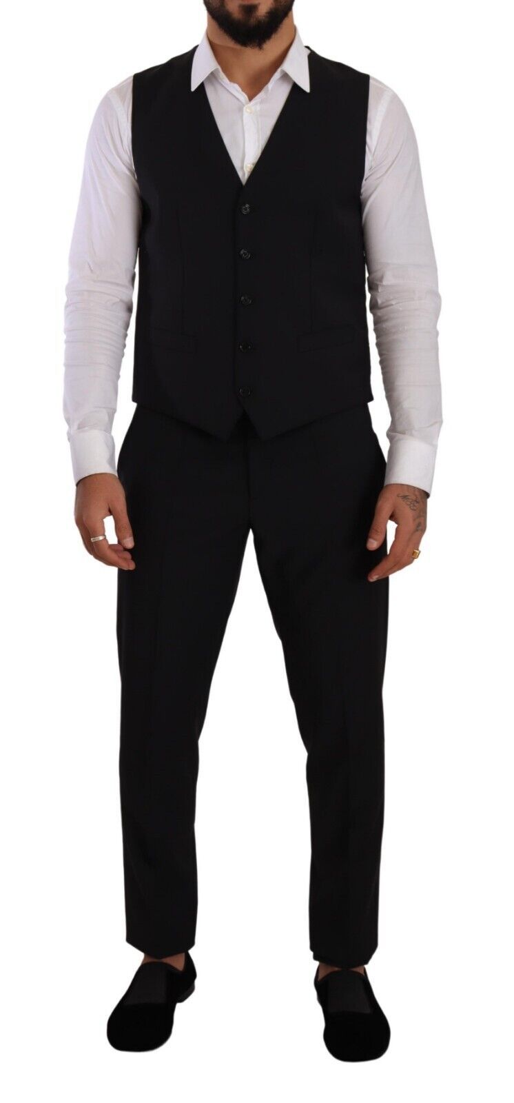 Elegant Black Martini Three-Piece Wool Suit