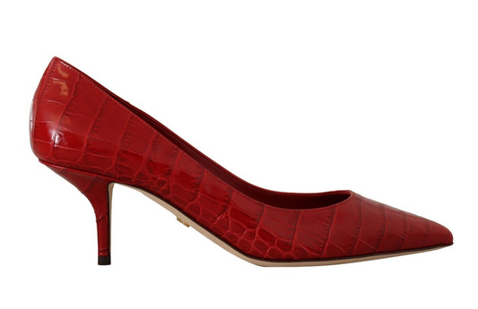 Elegant Red Leather Mid-Heel Pumps