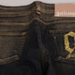 Black Washed Mid Waist Flared Denim Pants Cotton