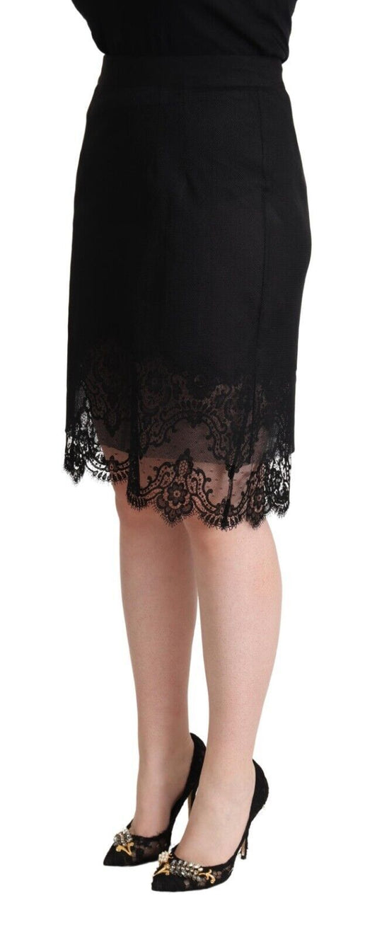 Elegant Floral Lace Pencil Skirt in Black