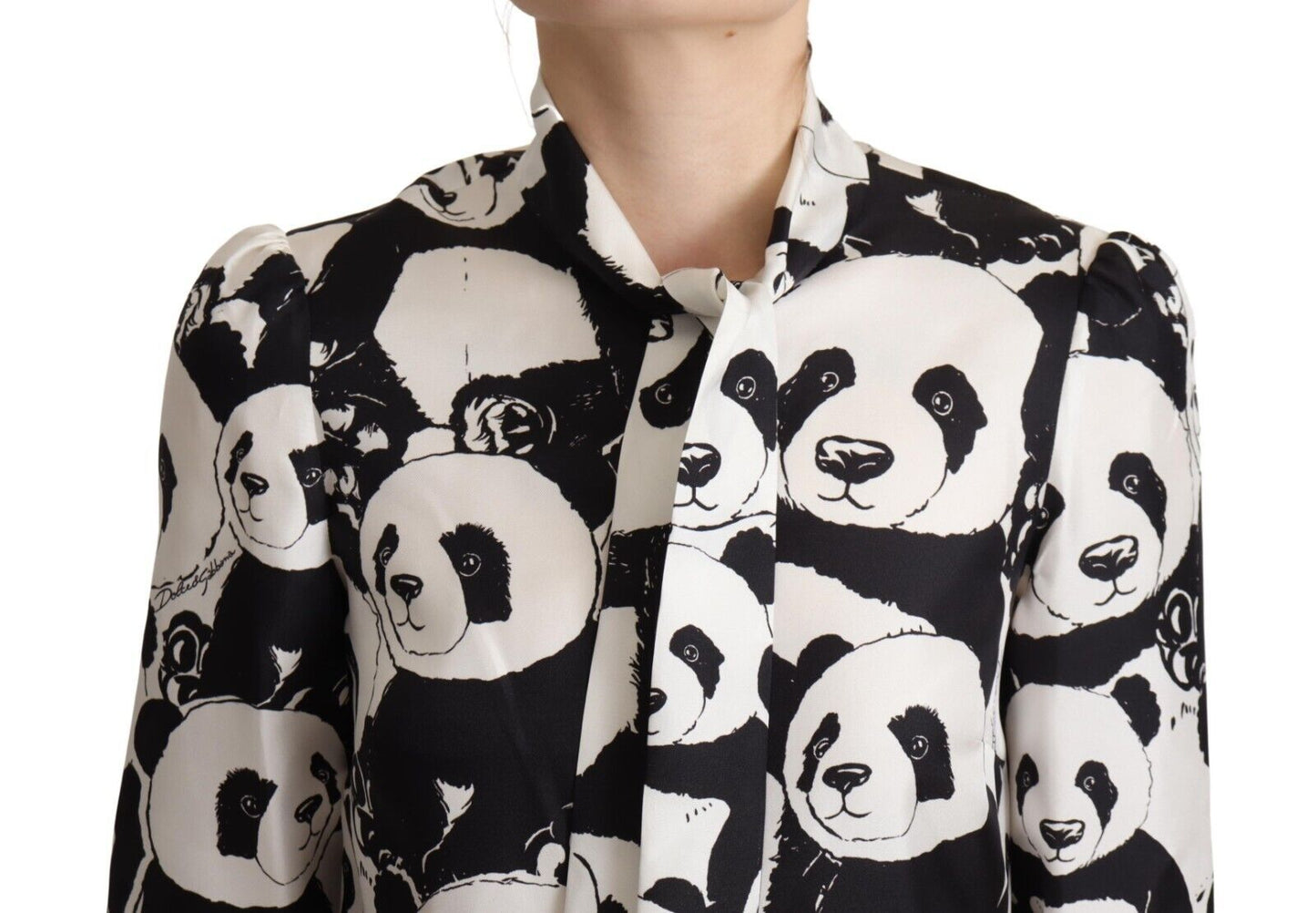 Chic Panda Print Silk Blouse