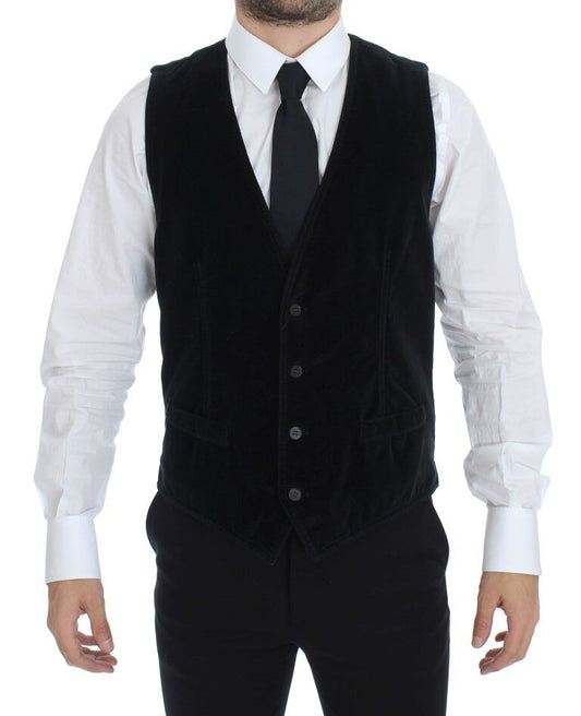 Black Cotton Single Breasted Vest Gilet