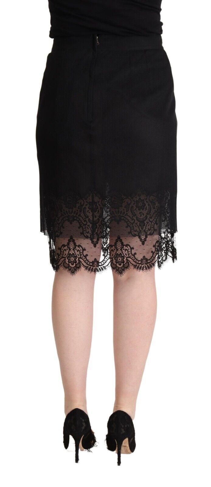 Elegant Floral Lace Pencil Skirt in Black