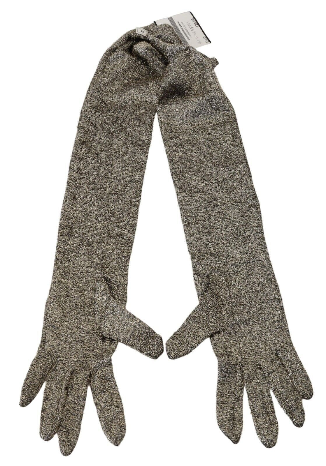 Elegant Silver Silk Elbow Length Gloves