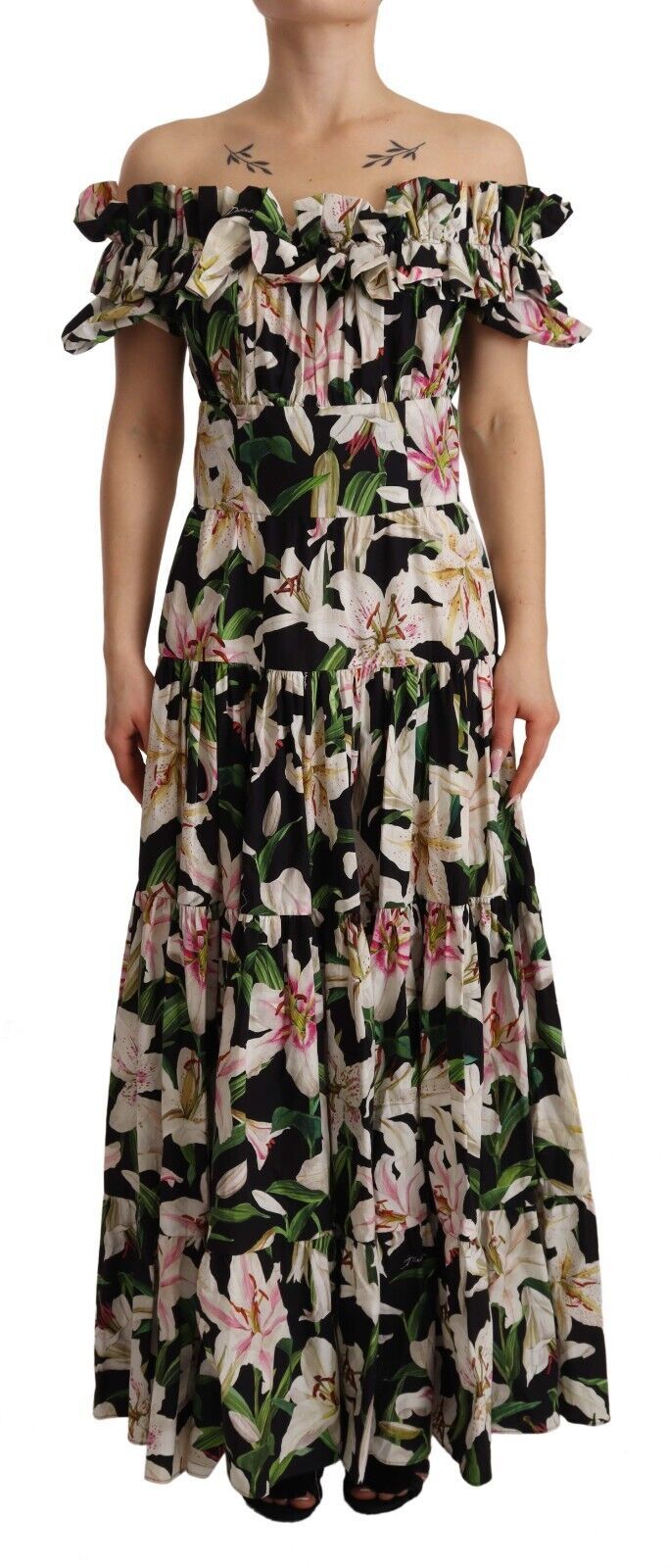 Elegant Cap Sleeve Lily Print Dress