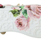 White Leather Crystal Roses Floral Sneakers Shoes
