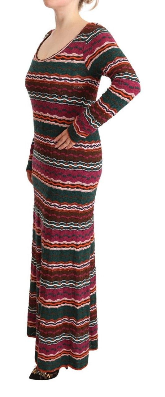 Multicolor Stripe Wool Knitted Maxi Sheath Dress