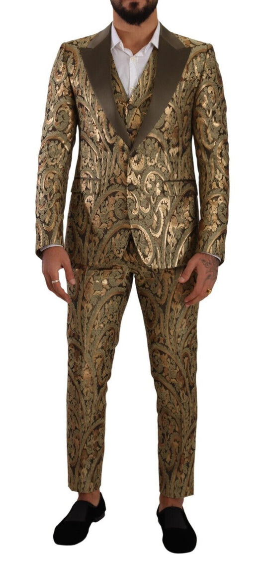 Elegant Brocade Three-Piece Slim Fit Suit