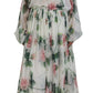 White Floral Roses Silk Maxi Gown Dress