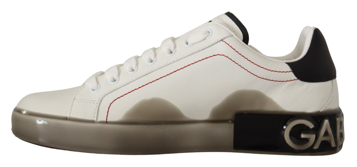 White and Gray Designer Leather Sneakers