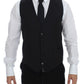 Black Striped Wool Single Breasted Vest