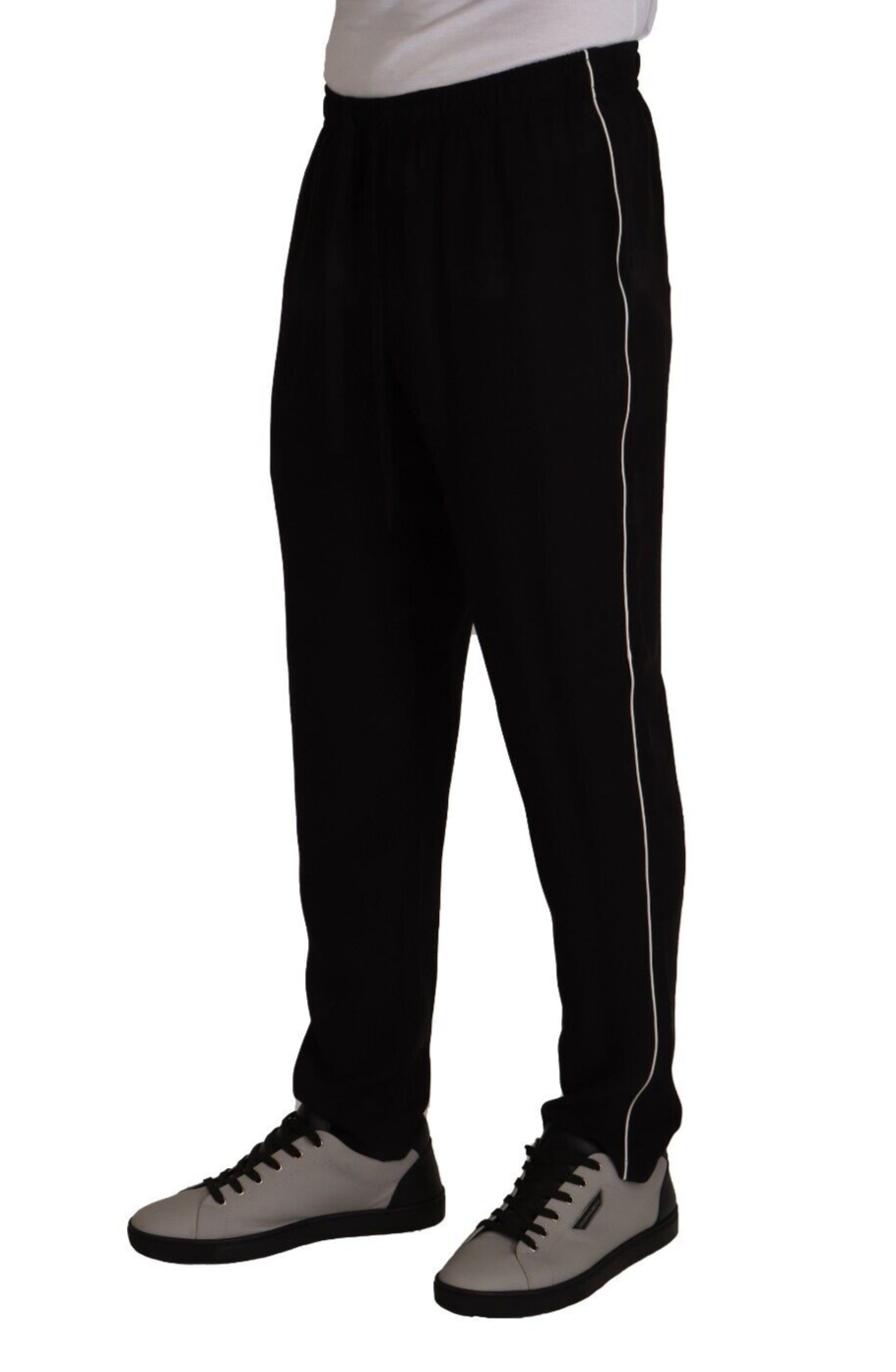 Elegant Silk Jogging Pants with White Stripe Detail