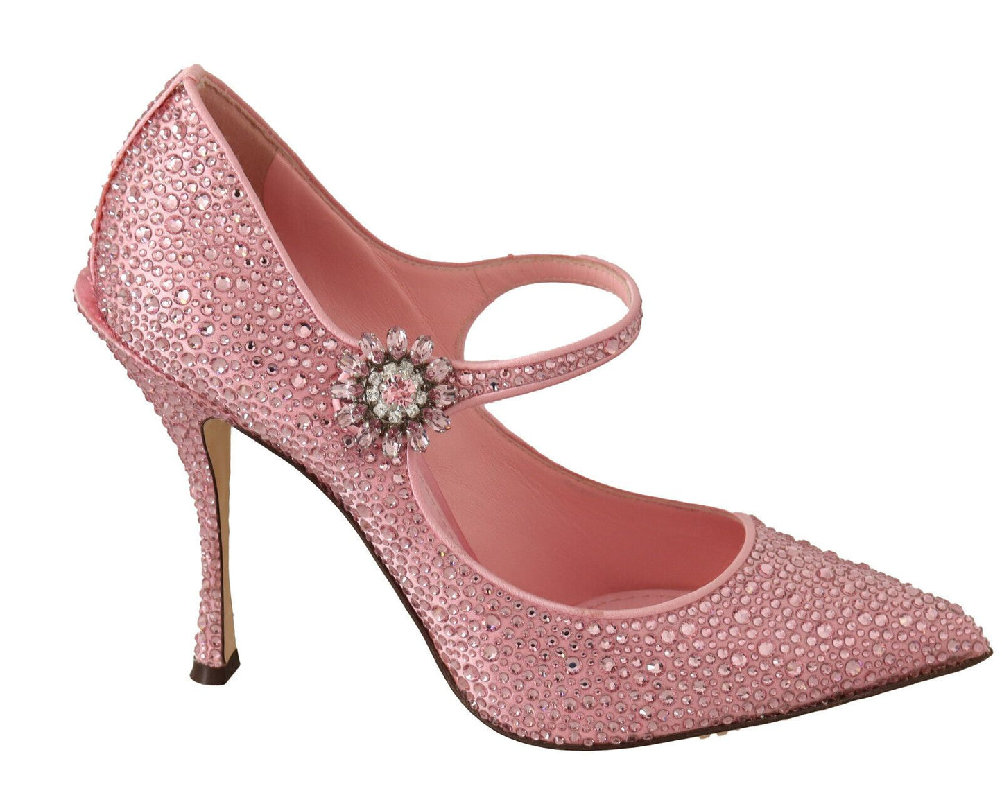 Crystal-Embellished Pink Silk Stilettos