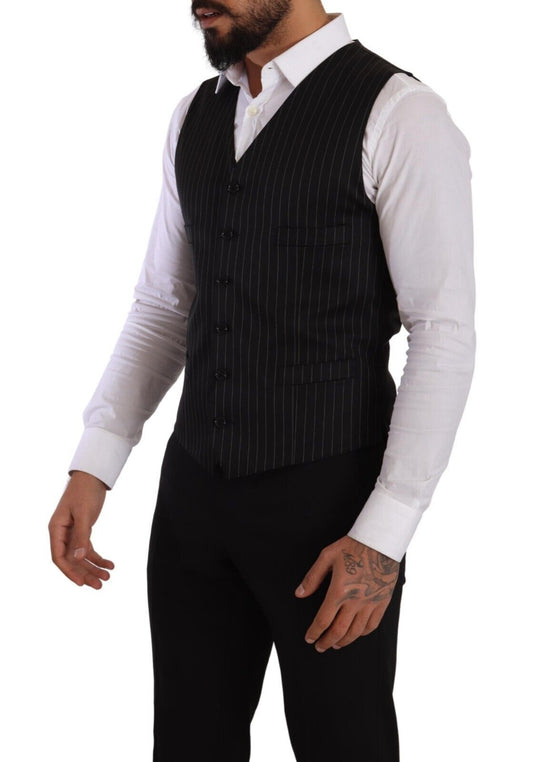 Elegant Black Striped Formal Vest