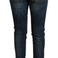 Blue Washed Cotton Low Waist Slim Fit Denim Jeans