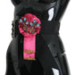 Black Pink Flower Brooch Crystals Cotton Belt