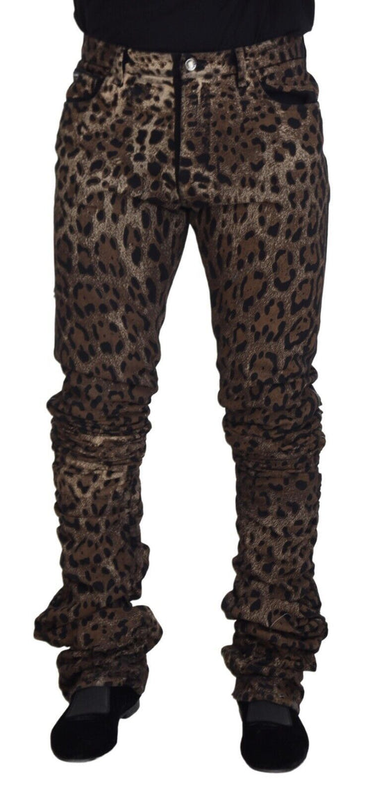 Exquisite Leopard Print Cotton Jeans