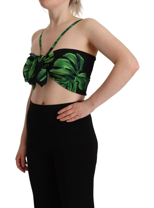 Elegant Leaf Print Halter Cropped Top