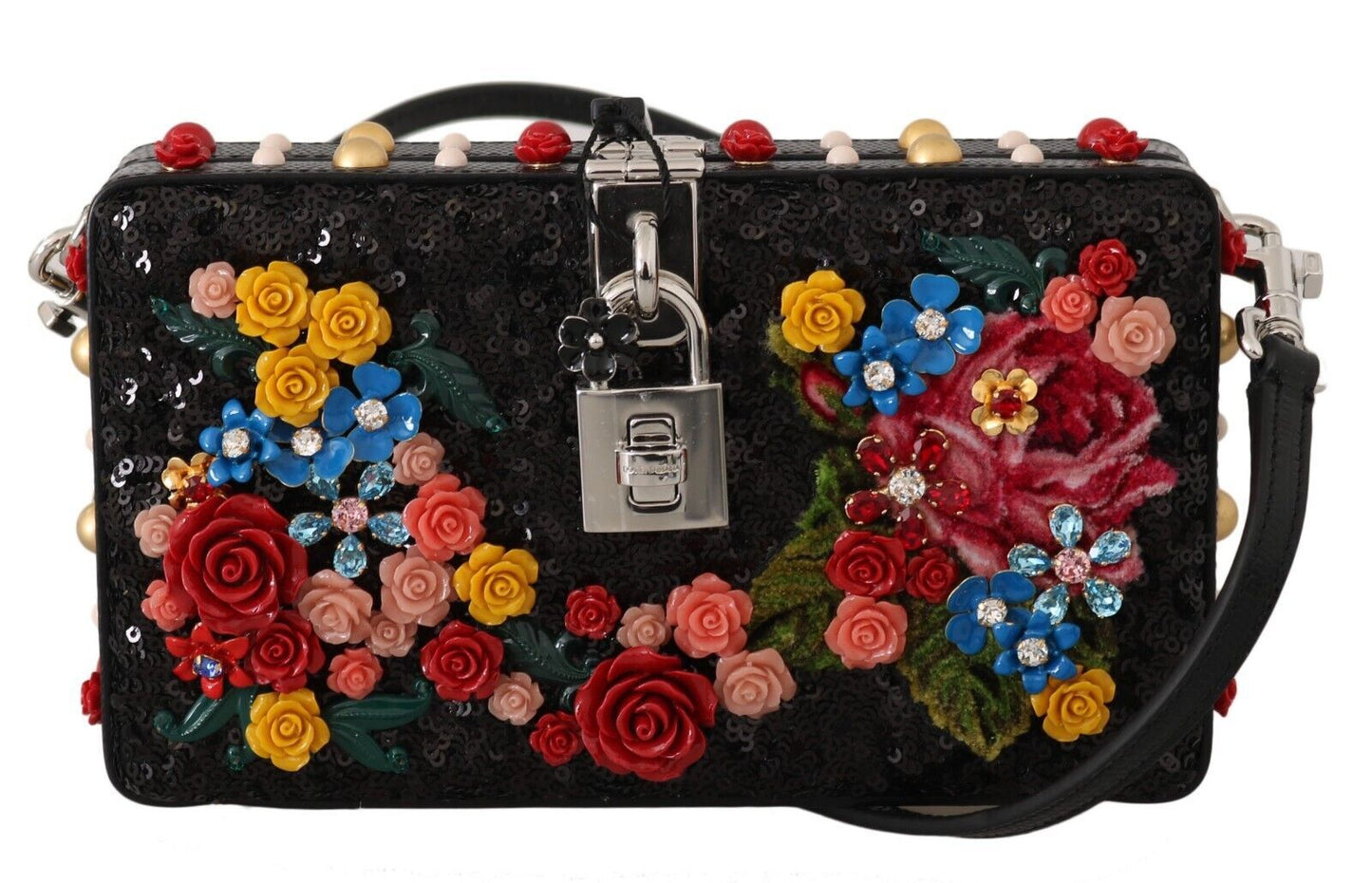 Chic Floral Embellished Leather Box Bag