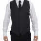 Gray Striped Wool Logo Vest Gilet Weste
