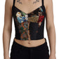 Black Patchwork Sicily Blouse Corset Cropped Top